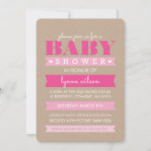 BABY SHOWER INVITE moderne roze kraft wit Kaart (Voorkant)
