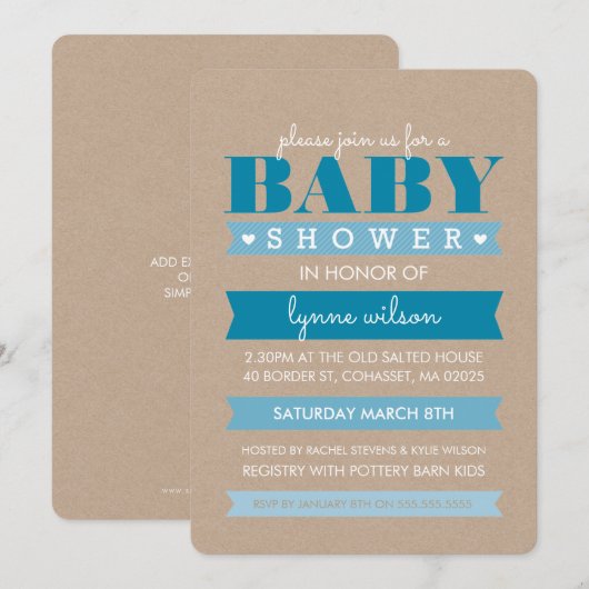 BABY SHOWER INVITE moderne, rustige kraft white BL Kaart (Voorkant / Achterkant)