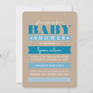 BABY SHOWER INVITE moderne, rustige kraft white BL Kaart