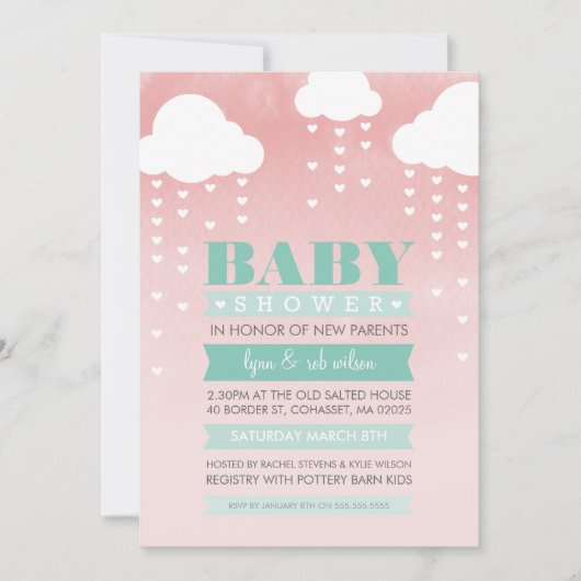 BABY SHOWER INVITE ombre waterverf mint koraal Kaart (Voorkant)