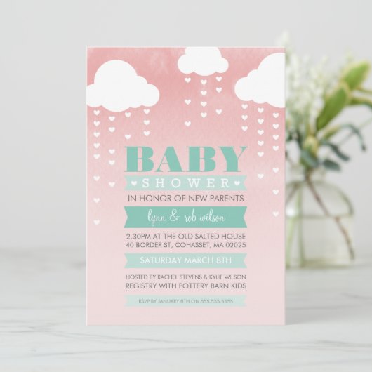 BABY SHOWER INVITE ombre waterverf mint koraal Kaart (Staand voorkant)