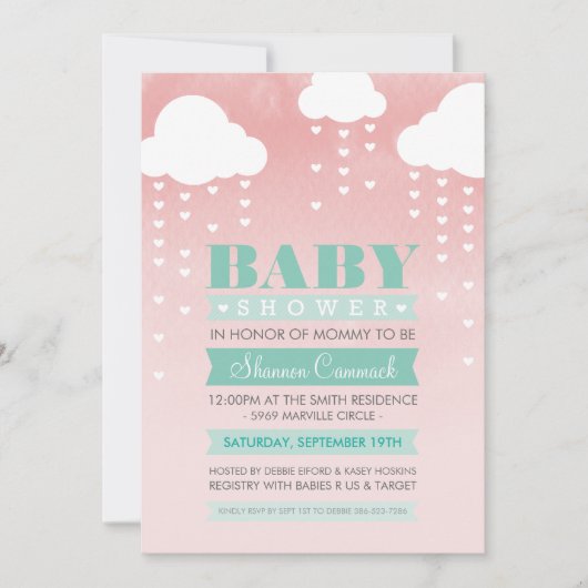 BABY SHOWER INVITE ombre waterverf mint koraal Kaart (Voorkant)