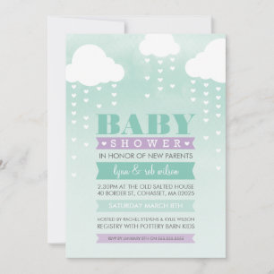 BABY SHOWER INVITE ombre waterverf mint paars Kaart