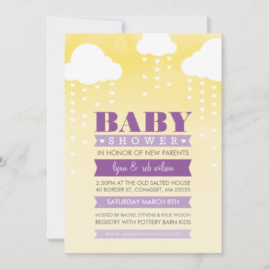 BABY SHOWER INVITE ombre waterverf paarse geel Kaart (Voorkant)