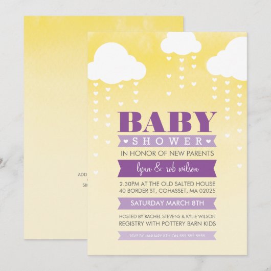 BABY SHOWER INVITE ombre waterverf paarse geel Kaart (Voorkant / Achterkant)