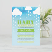 BABY SHOWER INVITE-regenharten waterverf groen Kaart (Staand voorkant)
