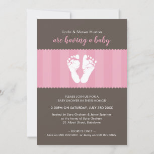 BABY SHOWER INVITE schattige voetafdrukken voetroz Kaart