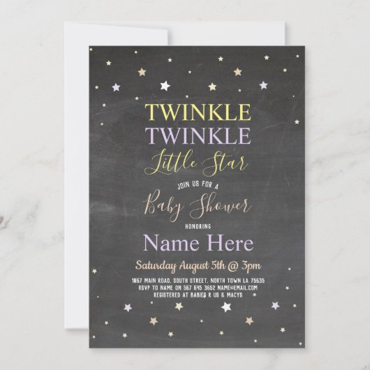 baby shower Invite Twinkle Twinkle Star Chalk Kaart (Voorkant)