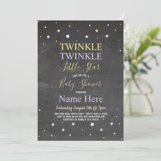 baby shower Invite Twinkle Twinkle Star Chalk Kaart (Staand voorkant)