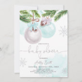 Baby shower Invite Winter Christmas Blue Boy Kaart (Voorkant)