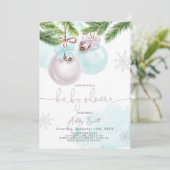 Baby shower Invite Winter Christmas Blue Boy Kaart (Staand voorkant)