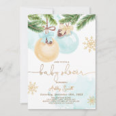 Baby shower Invite Winter Christmas Blue Boy Kaart (Voorkant)