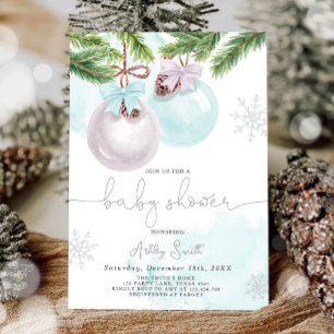 Baby shower Invite Winter Christmas Blue Boy Kaart
