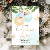 Baby shower Invite Winter Christmas Blue Boy