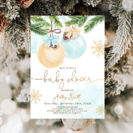 Baby shower Invite Winter Christmas Blue Boy Kaart