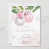 Baby shower Invite Winter Kerstmis Roze Meisje Kaart (Voorkant)