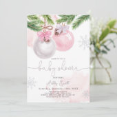 Baby shower Invite Winter Kerstmis Roze Meisje Kaart (Staand voorkant)