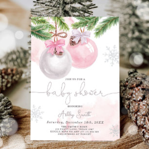Baby shower Invite Winter Kerstmis Roze Meisje Kaart