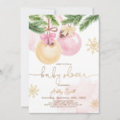 Baby shower Invite Winter Kerstmis Roze Meisje Kaart (Voorkant)