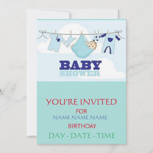 BABY SHOWER INVITEERT KAART (Voorkant)