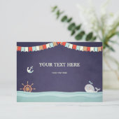Baby shower Inzetkaart Ahoy Nautical Ocean Whale Informatiekaartje (Staand voorkant)