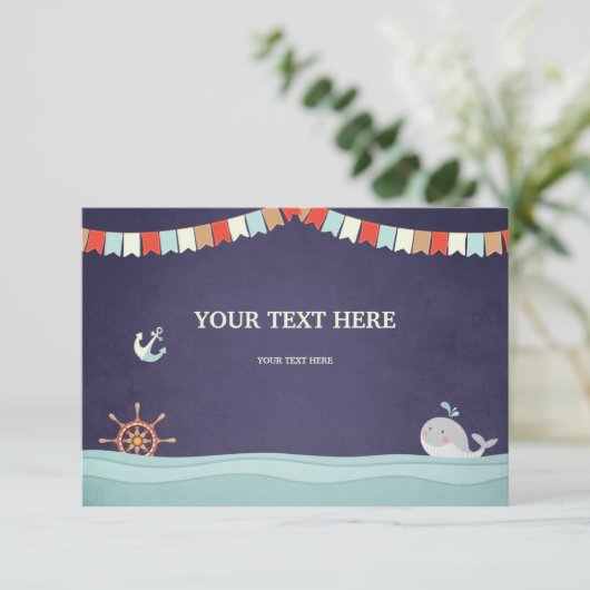 Baby shower Inzetkaart Ahoy Nautical Ocean Whale Informatiekaartje (Staand voorkant)