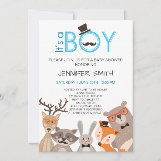 Baby shower it's boy Invitation woodland Blue Kaart (Voorkant)