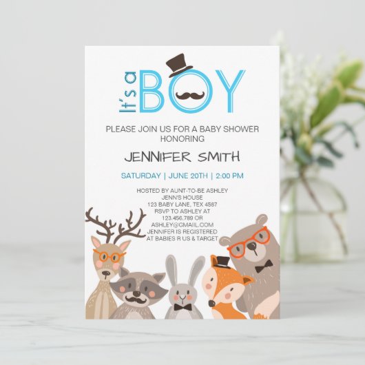 Baby shower it's boy Invitation woodland Blue Kaart (Staand voorkant)