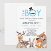 Baby shower it's boy Invitation woodland Blue Kaart (Voorkant / Achterkant)