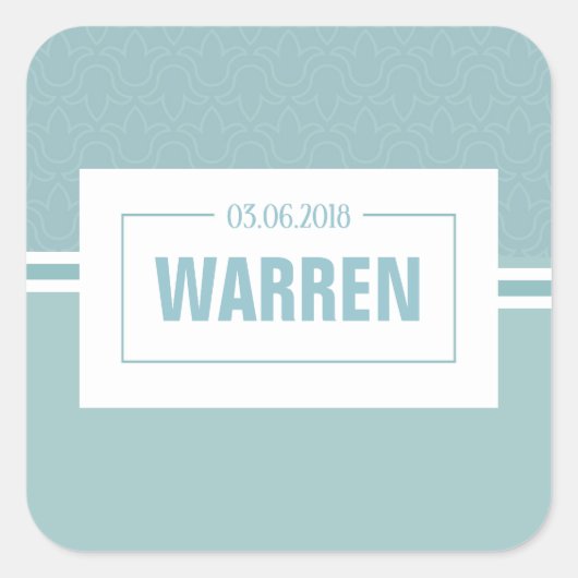 Baby shower, jonge kerstman blauwe geboortedatum vierkante sticker (Voorkant)