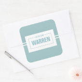 Baby shower, jonge kerstman blauwe geboortedatum vierkante sticker (Envelop)