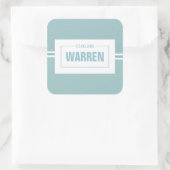 Baby shower, jonge kerstman blauwe geboortedatum vierkante sticker (Tas)