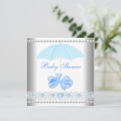 Baby Shower Jongen Baby Blauwe Paraplu Kaart (Staand voorkant)
