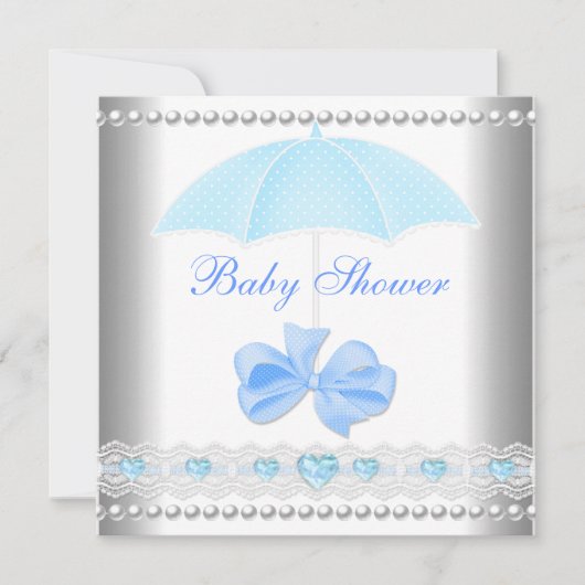Baby Shower Jongen Baby Blauwe Paraplu Kaart (Voorkant)