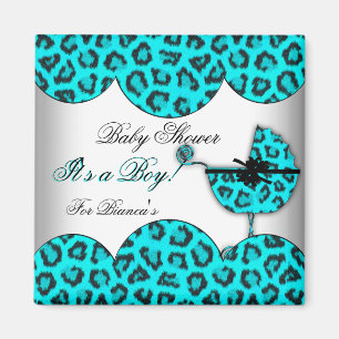 Baby Shower Jongen Baby Luipaard Blauwe Wandelwage Magneet