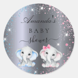Baby shower jongen baby olifanten zilver ronde sticker