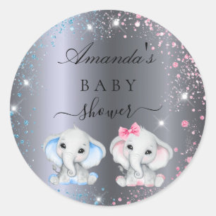 Baby shower jongen baby olifanten zilver ronde sticker