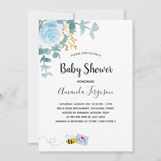 Baby Shower jongen blauw bloemmotief groen mom to  Kaart (Voorkant)