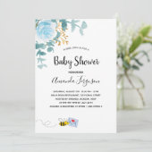 Baby Shower jongen blauw bloemmotief groen mom to  Kaart (Staand voorkant)