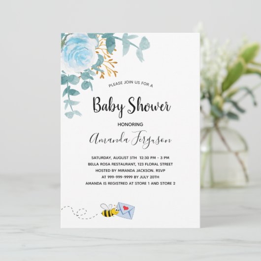 Baby Shower jongen blauw bloemmotief groen mom to  Kaart (Staand voorkant)