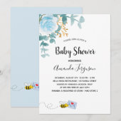 Baby Shower jongen blauw bloemmotief groen mom to  Kaart (Voorkant / Achterkant)