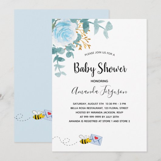 Baby Shower jongen blauw bloemmotief groen mom to  Kaart (Voorkant / Achterkant)