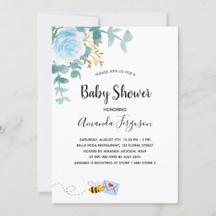 Baby Shower jongen blauw bloemmotief groen mom to  Kaart