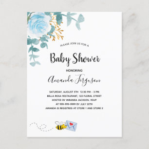 Baby shower jongen blauw florale grienery mam om t briefkaart