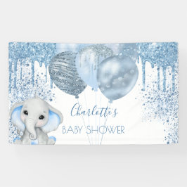 Baby shower jongen blauw glitter olifant zilver spandoek