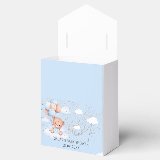 Baby shower jongen blauw licht teddybeer Favor Box Bedankdoosjes (Geopend)