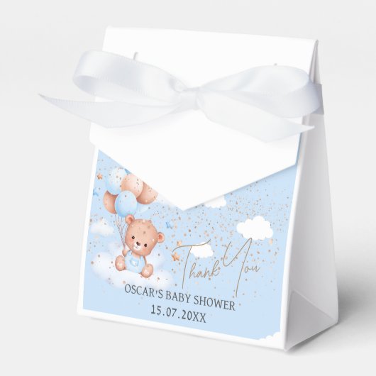 Baby shower jongen blauw licht teddybeer Favor Box Bedankdoosjes (Voorkant Zijde)