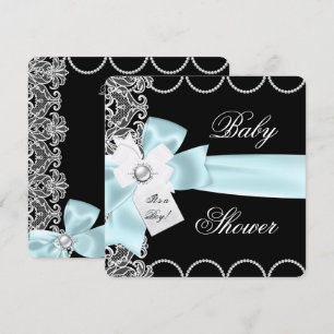 Baby Shower Jongen Blauw Teal Zwart Wit Kant Kaart