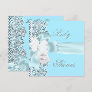 Baby Shower Jongen Blauw Turquoise Grijs Wit Kant Kaart