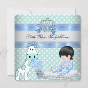 Baby Shower Jongen Blauw Turquoise Kroon Giraffe Kaart